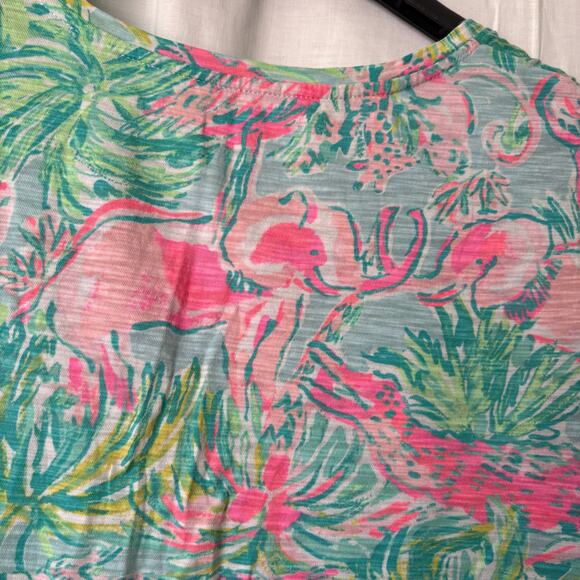 Lilly Pulitzer Women’s Small Pink Elephant Flamingo Alligator Giraffe Safari Top - Picture 7 of 8